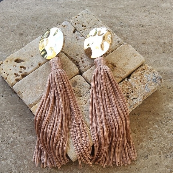 Gold and Tan Tassle Earrings - Picture 1 of 6